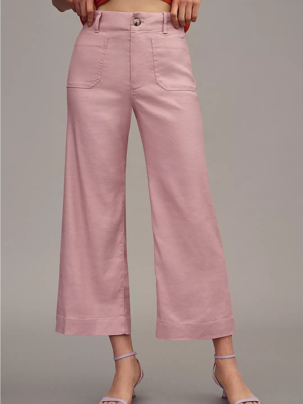 Anthropologie Maeve The Colette Linen Cropped Wide Leg Pants Mauve Pink Size 29